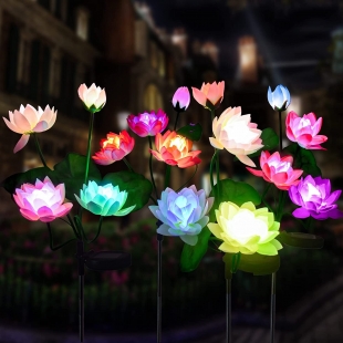 Solar Lights Outdoor, 4 Packs Solar Garden Lotus Lights IP65 Waterproof Outdoor Lighting Decor, Multi-Color Changing Flowers Lig